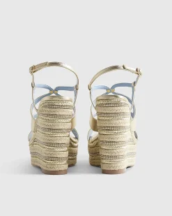 Gold Cross Strap Wedge Sandals