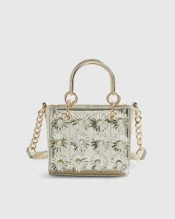 Gold 3D Floral Applique Tote Bag