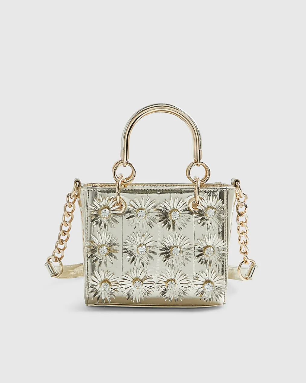 Gold 3D Floral Applique Tote Bag