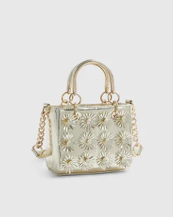 Gold 3D Floral Applique Tote Bag