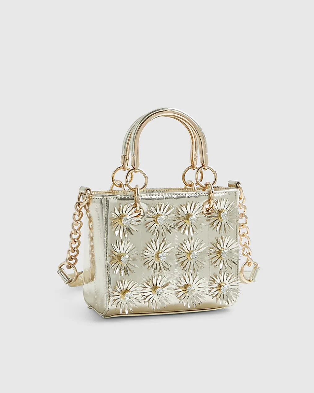 Gold 3D Floral Applique Tote Bag