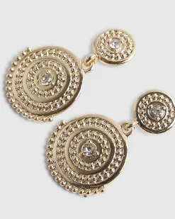 Gold Diamante Coin Drop Earrings