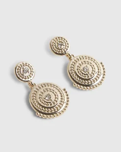 Gold Diamante Coin Drop Earrings