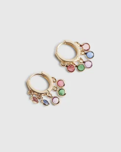Gold Diamante Drop Hoop Earrings