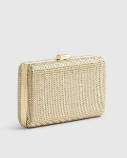Gold Diamante Embellished Hard Clutch Bag