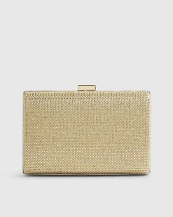 Gold Diamante Embellished Hard Clutch Bag