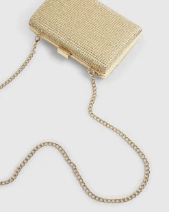 Gold Diamante Embellished Hard Clutch Bag