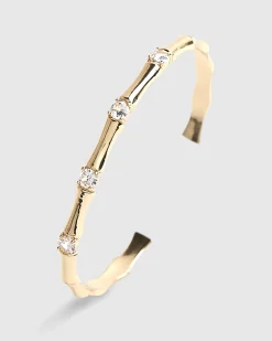 Gold Diamond Simulant Bamboo Cuff Bracelet