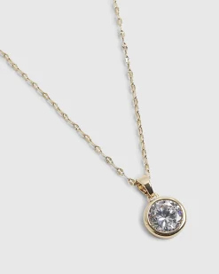 Gold Diamond Simulant Pendant Necklace