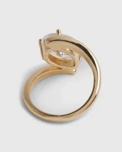 Gold Diamond Simulant Spiral Ring