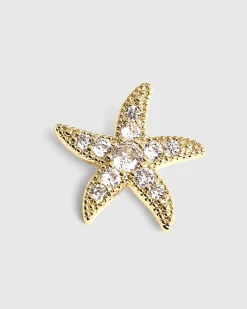 Gold Diamond Simulant Starfish Stud Earrings