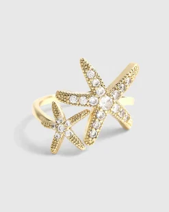 Gold Diamond Simulant Starfish Ring