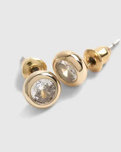 Gold Diamond Simulant Stud Earrings
