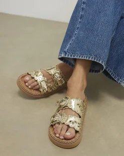 Gold Double Scallop Strap Sandals