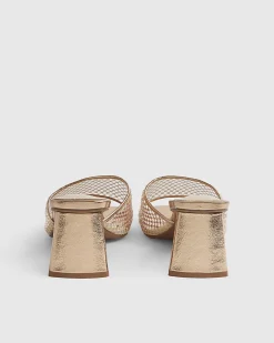 Gold Embellished Mesh Mule Heeled Sandals