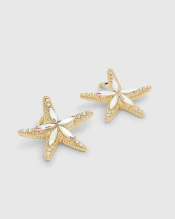 Gold Embellished Starfish Stud Earrings