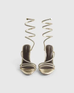 Gold Embellished Wrap Around Heeled Sandals