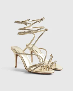 Gold Embellished Wrap Heels