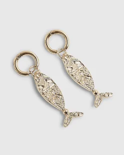 Gold engraved fish earrings