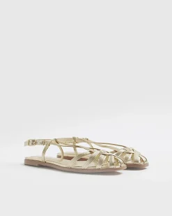 Gold Faux Leather Caged Sandals
