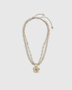Gold Floral And Pearl Layered Necklace