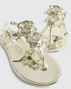 Gold Flower Toe Thong Sandals