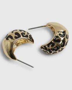 Gold Half Leopard Print Domed Stud Earrings