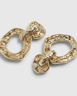 Gold Hammered Door Knocker Link Earrings