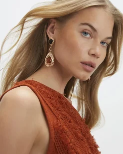 Gold Hammered Stone Drop Earrings