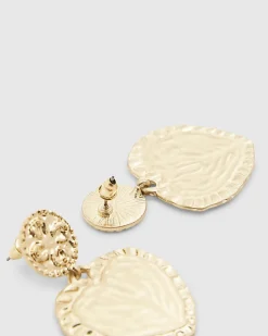Gold Heart Textured Earrings