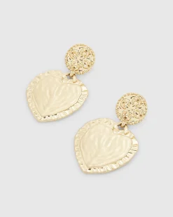 Gold Heart Textured Earrings