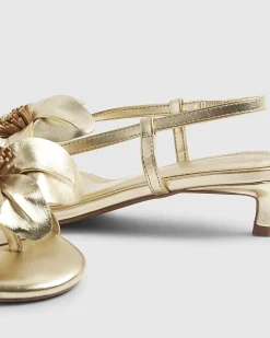 Gold Kitten Heeled Flower Sandals