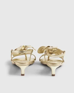 Gold Kitten Heeled Flower Sandals