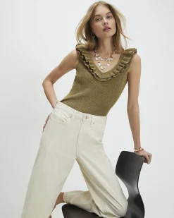 Gold Knitted Frill Trim Vest Top