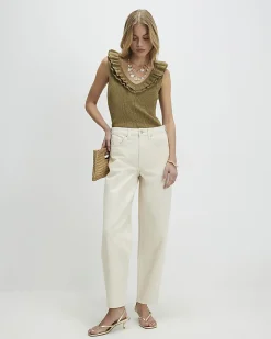 Gold Knitted Frill Trim Vest Top