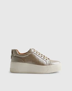 Gold Lace Up Flatform Trainers