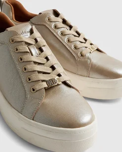 Gold Lace Up Flatform Trainers