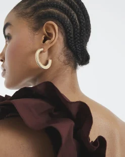 Gold Large Textured Hoop Earrings