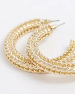 Gold Large Textured Hoop Earrings