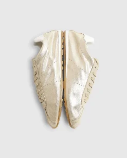Gold Leather Lace Up Trainers