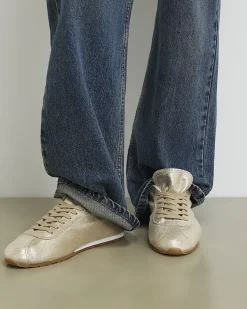 Gold Leather Lace Up Trainers