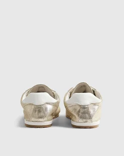 Gold Leather Lace Up Trainers