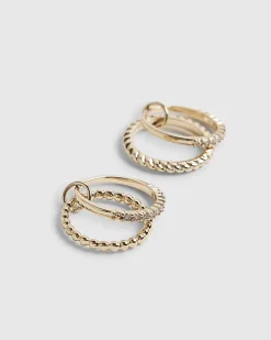 Gold Linked Diamond Simulant Stack Rings Set