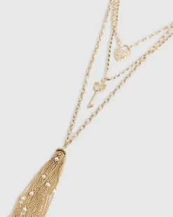 Gold Lock And Key Lariat Necklace