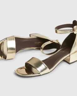 Gold Low Block Heel Sandals