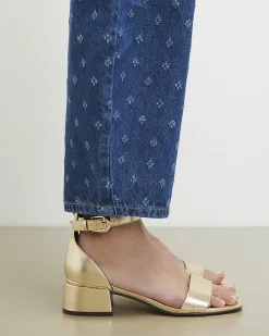 Gold Low Block Heel Sandals