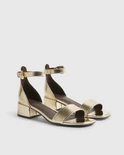 Gold Low Block Heel Sandals