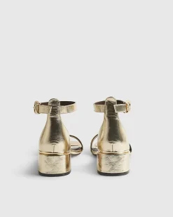 Gold Low Block Heel Sandals
