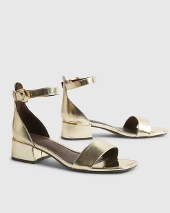 Gold Low Block Heel Sandals