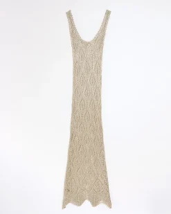 Gold Metallic Knit Maxi Dress